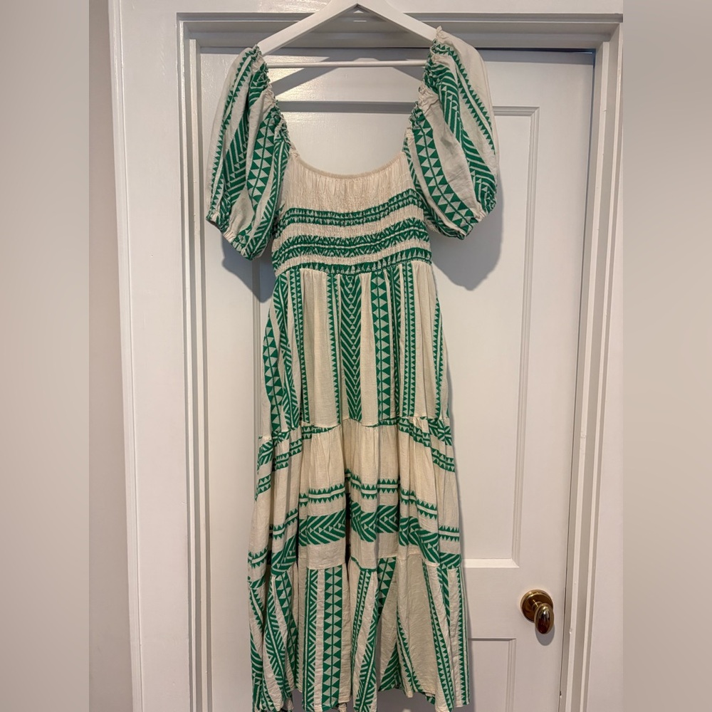 Sofia Green and White Tribal Patterned Women's Midi Dress